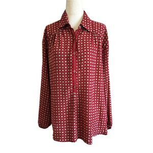 Max Studio Red Printed Collared Top Women's Blouse Size Medium | 73-52